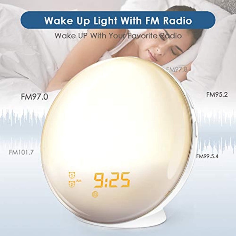 Warmhoming Wake-Up Light Alarm Clock with Colored Sunrise Simulation and Radio for Bedroom