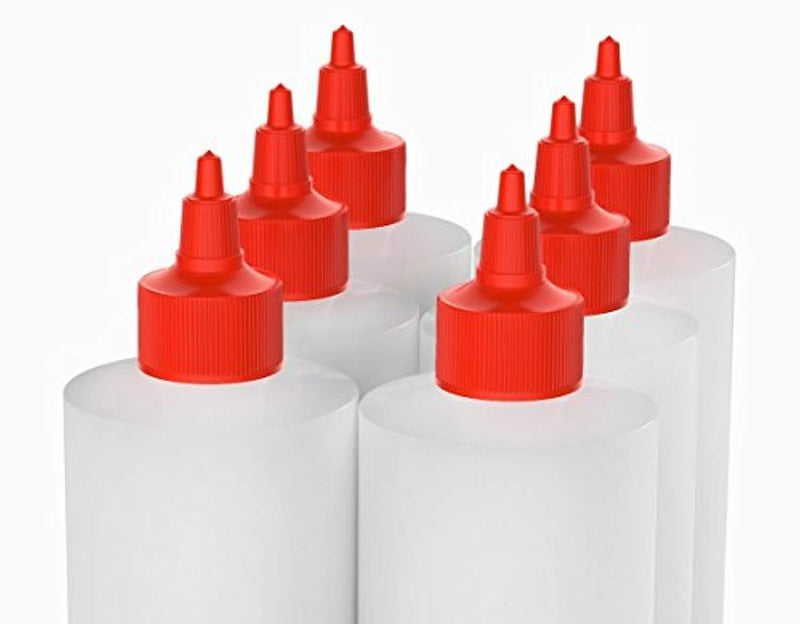 6-pack Plastic Squeeze Condiment Bottles 16-Ounce With Red Twist-Cap Set of 6 16-oz (Perfect For Syrup, Sauce, Ketchup, BBQ, Condiments, Dressing, Arts and Craft, Workshop, Storage, and More)