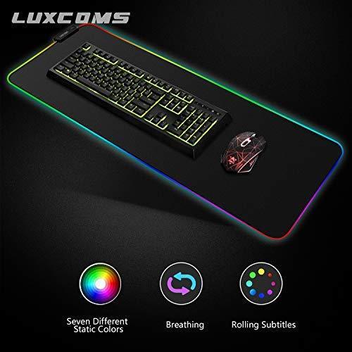 LED RGB Gaming Mouse Pad - 10 Light Modes Extended Computer Keyboard Mat with Durable Stitched Edges and Non-Slip Rubber Base, High-Performance Large Mouse Pad Optimized for Gamer 31.5X11.8X0.15Inch