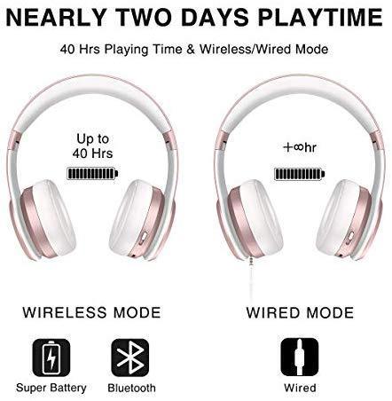 Picun P26 Bluetooth Headphones Over Ear 40H Playtime Hi-Fi Stereo Wireless Headphones Girl Deep Bass Foldable Wired/Wireless/TF for Phone/TV Bluetooth 5.0 Wireless Earphones with Mic Women (Rose Gold)