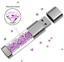 USB Flash Drive 64GB, Techkey Crystal Jewelry Pen Drive with Silver Polishing Cloth and Velvet Bag Set for Girls (Pink)