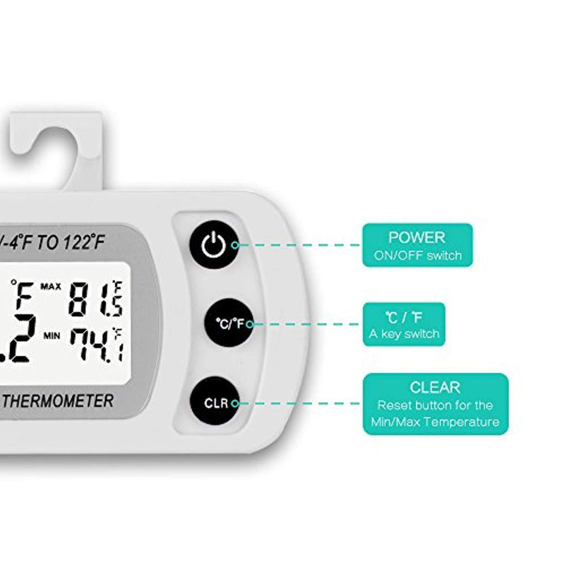 2 Pack Digital Refrigerator Freezer Thermometer,Max/Min Record Function with Large LCD Display