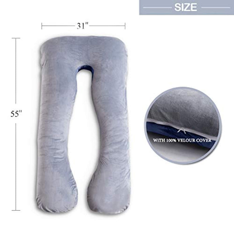 QUEEN ROSE Unique Full Body Pregnancy Pillow with Total Body Support,Removable Cover,Blue and Gray by Unknown