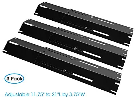 Unicook Universal Replacement Heavy Duty Adjustable Porcelain Steel Heat Plate Shield, Heat Tent, Flavorizer Bar, Burner Cover, Flame Tamer for Gas Grill, Extends from 11.75" up to 21" L, 3 Pack