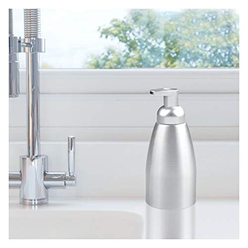 mDesign Modern Metal Foaming Soap Dispenser Pump Bottle for Kitchen Sink Countertop, Bathroom Vanity, Utility/Laundry Room, Garage - Save on Soap - Rust Free Aluminum - 4 Pack - Brushed/Silver