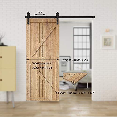 HomLux 8ft Heavy Duty Sturdy Sliding Barn Door Hardware Kit, Double Door-Smoothly and Quietly, Easy to Install and Reusable - Fit 1 3/8-1 3/4" Thickness & 24" Wide Door Panel, Black(I Shape Hanger)