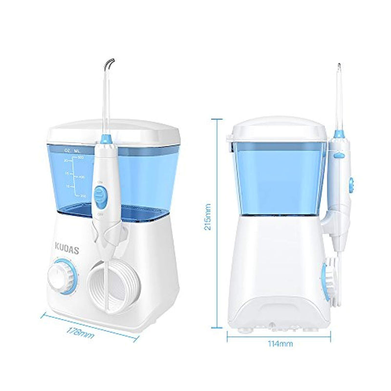 Water Flosser for Teeth, KUOAS Electric Oral Irrigator with 600ml Capacity and 8 Multifunctional Tips, FDA Approved 10 Pressure Portable Countertop Water Dental Flosser (White)