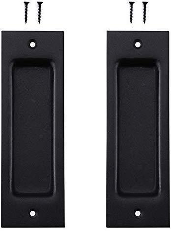 Homlux 6ft Heavy Duty Sturdy Sliding Barn Door Hardware Kit Single Door - Smoothly and Quietly - Simple and Easy to Install - Fit 1 3/8-1 3/4" Thickness Door Panel(Black)(J Shape Hangers)