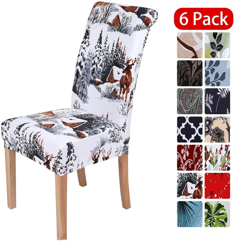 smiry Stretch Printed Dining Chair Covers, Spandex Removable Washable Dining Chair Protector Slipcovers for Home, Kitchen, Party, Restaurant - Set of 6, Black Baroque