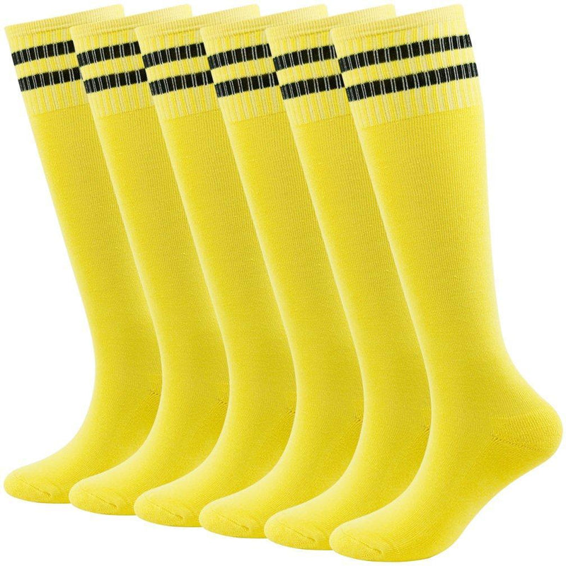 Youth Soccer Socks Fasoar Teens Knee High Football Socks Long Striped Rugby Tube Socks 2/6/10 Pairs