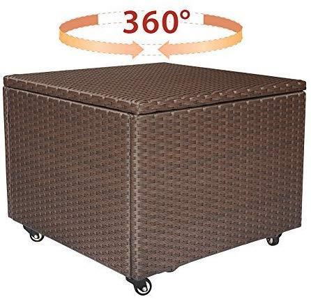 BABYLON Outdoor Patio Wicker Storage Container Deck Box Made of Antirust Aluminum Frames and Resin Rattan, 86-Gallon (Brown) (Large, Brown)