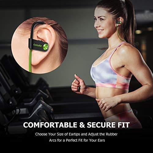 Bluetooth Headphones, Letsfit Wireless Headphones, IPX7 Waterproof Sports Earphones Gym Running, HD Stereo Headset w/Mic, 8 Hours Battery Noise Cancelling Bluetooth Earbuds