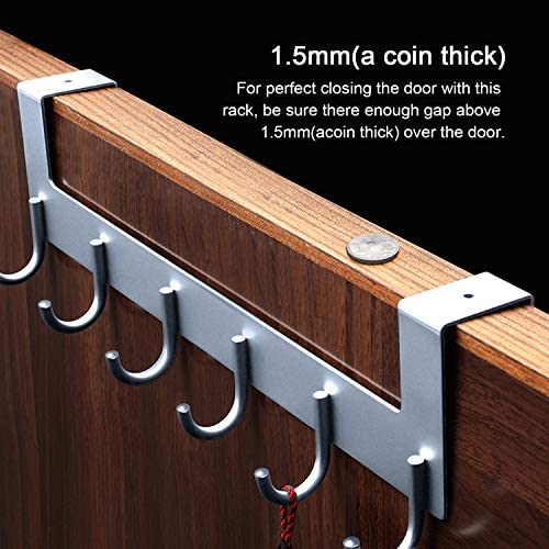 ACMETOP Over The Door Hook Hanger, Heavy-Duty Organizer for Coat, Towel, Bag, Robe - 6 Hooks, Aluminum, Brush Finish (Silver)