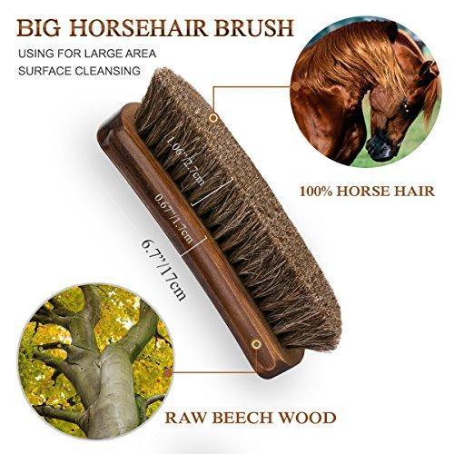 TAKAVU 6.7" Horsehair Shoe Shine Brush - 100% Soft Genuine Horse Hair Bristles - Unique Concave Design Wood Handle - Comfortable Grip, Anti Slip - for Boots, Shoes & Other Leather Care (