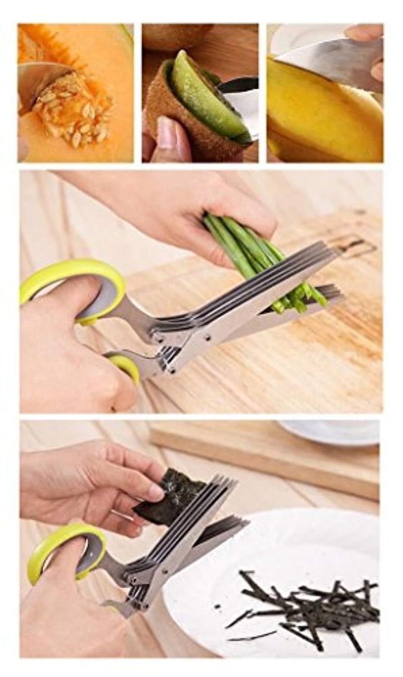 All Prime Herb Scissors with 5 Blades and Cover – Stainless Steel Herb Cutter Scissors – Herb Shears – Protective Guard Cover & Blade Cleaner – FREE ($7 Value) Herb Kale Stripping Tool & Recipe EBook