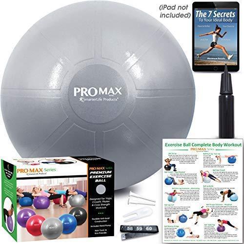 PRO MAX Exercise Ball by SmarterLife - Professional Grade Yoga Ball for Balance, Stability, Fitness, Pilates, Birthing, Therapy, Office Ball Chair, Classroom Flexible Seating