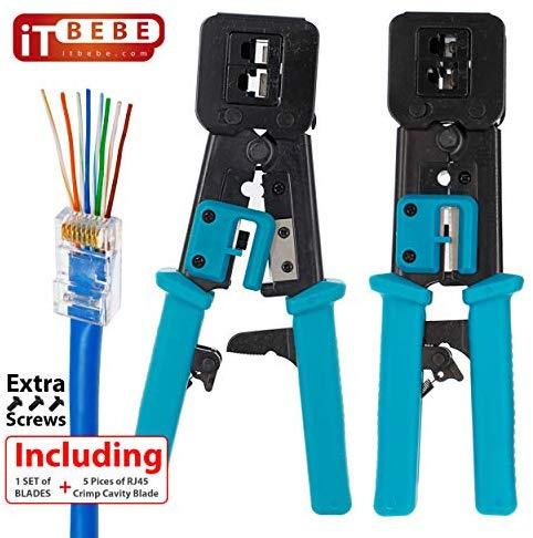 ITBEBE RJ45 Crimping Tool Made of Hardened Steel with Wire Cutter Stripping Blades and Textured Grips (RJ45 CRIMPER TURQUOISE-B)