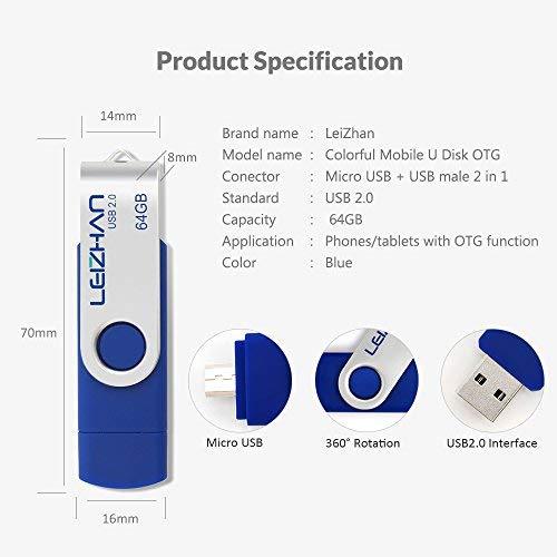 LEIZHAN OTG 32GB USB Flash Drive USB 2.0 Micro USB Pen Drive Memory Stick u Disk (Blue)