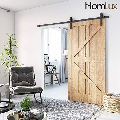 Homlux 6ft Heavy Duty Sturdy Sliding Barn Door Hardware Kit Single Door - Smoothly and Quietly - Simple and Easy to Install - Fit 1 3/8-1 3/4" Thickness Door Panel(Black)(J Shape Hangers)