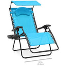 Best Choice Products Oversized Zero Gravity Reclining Lounge Patio Chair w/Folding Canopy Shade and Cup Holder - Navy