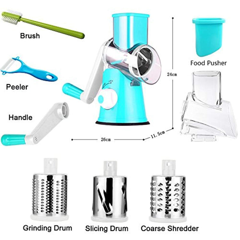 Vegetable Mandoline Slicer Chopper Grater-Speedy Manual Rotary Drum Grater Countertop Food Slicer Fruit Cheese Nut Chopper Cutter Shredder Grinder