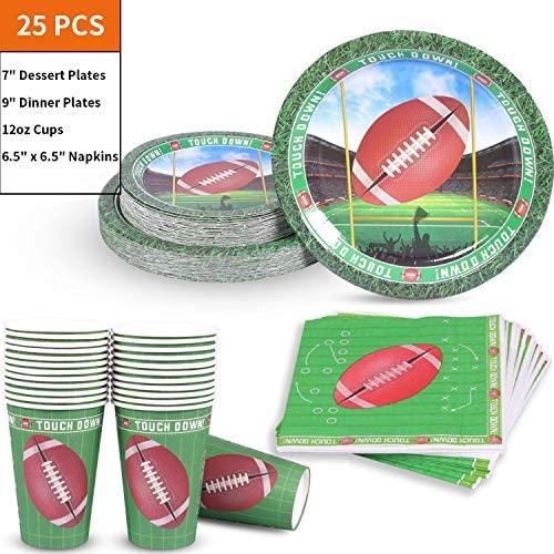 Duocute Soccer Party Supplies 177PCS Sports Theme Children Birthday Disposable Dinnerware Set Includes Plates, 12oz Cups, Napkins, Spoons, Forks, Knives, Tablecloth and Banner, Serves 25