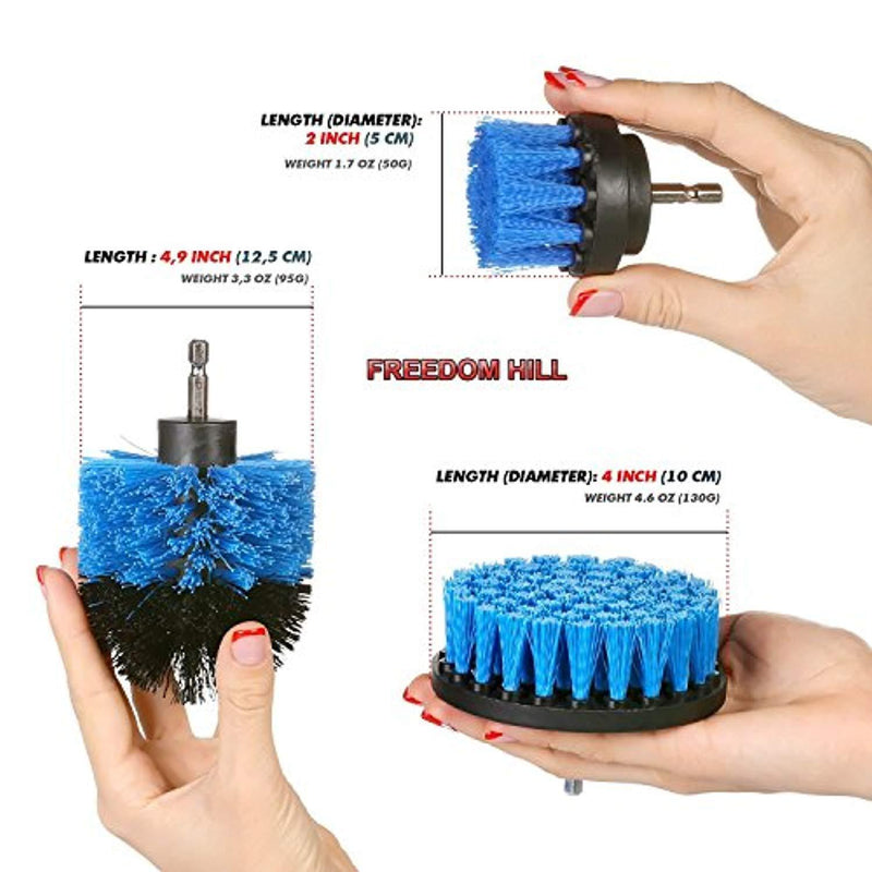 Multipurpose Drill Brush Attachment Kit - All Purpose Scrubber Cleaner for Bathroom, Kitchen, Grout, Floor Tiles, Carpet - Set of 3 Brushes, 2 Free Pairs of Non Latex Gloves Included!