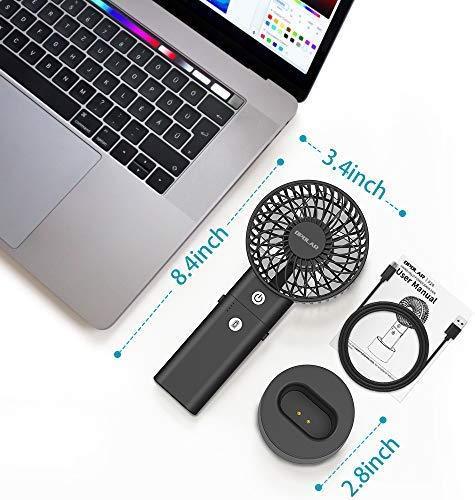 OPOLAR Battery Operated Handheld Personal Fan with Base, 10W Quick Charge Small Portable Fan with 5000mAh Battery, 5-18H Work Time, Strong Airflow,3 Speed Quiet Fan for Tropical Countries Travel