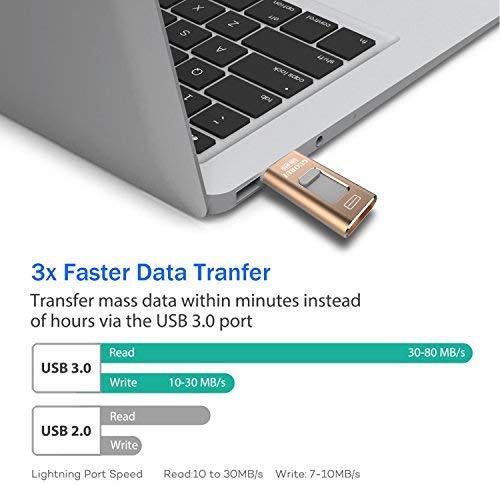 USB Flash Drive 256GB for iPhone Photo Stick backup iPhone Memory Stick External Storage Thumb Drive for iPhone 11 Pro X XR XS MAX 6 7 8 Plus iPad Pro PC Android Password Touch ID Protected Flash Gold