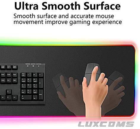 LED RGB Gaming Mouse Pad - 10 Light Modes Extended Computer Keyboard Mat with Durable Stitched Edges and Non-Slip Rubber Base, High-Performance Large Mouse Pad Optimized for Gamer 31.5X11.8X0.15Inch