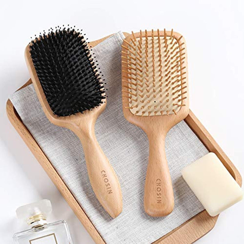 Hair Brush CHOSIN Boar Bristle Hair Brush Natural Wooden Boars Paddle Detangling Cushion Hairbrush for Women Men Kids Good for Thick Long Short Dry Damaged Curly Wavy Frizzy Fine Hair