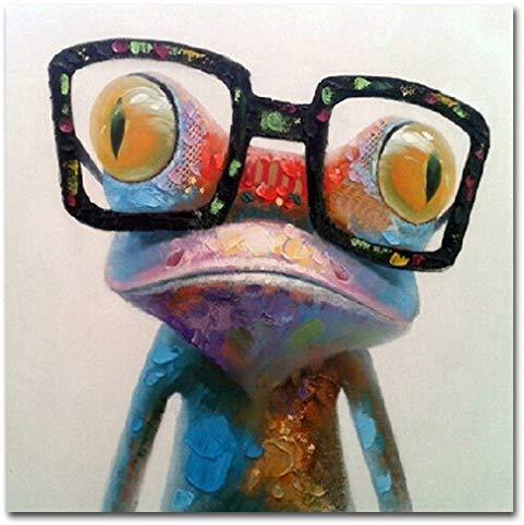 Muzagroo Art Oil Painting Modern Art Happy Frog Painted by Hand on Canvas Stretched Ready to Hang Wall Art(24x24in)