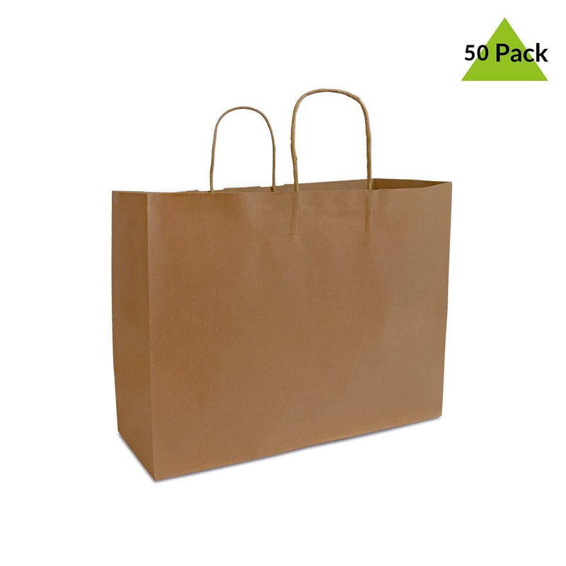 16x6x12" - 50 Pcs - Kraft Paper Shopping Bags, Paper Bags with Handles, Gift Bags, Brown Bags Bulk