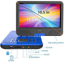 WONNIE 12.5 Inch Portable DVD Player, 10.5" Swivel Screen, 4 Hour Rechargeable Battery, USB / SD Slot (RED)