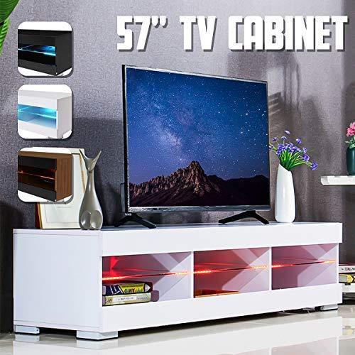 KingSo TV Stand for 55 Inch TV, TV Stands with Led Lights Entertainment Center, High Gloss TV Table TV Cabinet Modern TV Console Living Room Furniture - Wood Brown