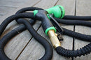 50ft Expandable Hose - NEW Heavy Duty Expandable Garden Hose - Triple Latex Core, 3/4 Brass Connectors, Extra Strength Fabric, Expanding Garden Hose with 9 Function Spray Nozzle - 1 Year Warranty