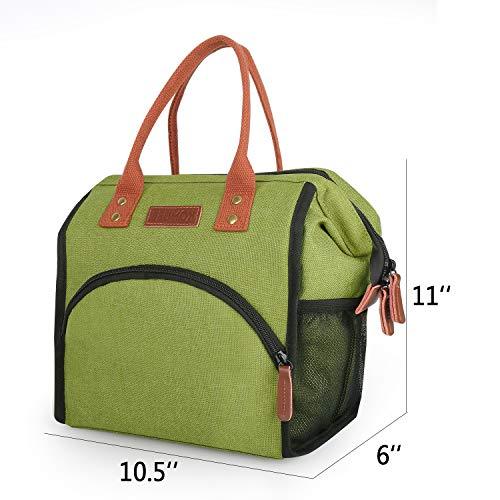 Lunch Bag, KOMUEE Insulated Lunch Box Wide-Open Lunch Tote Bag Large Drinks Holder Durable Nylon Thermal Snacks Organizer for Women Men Adults College Work Picnic Hiking Beach Fishing (green)