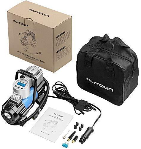 AUTOWN Air Compressor Pump, 12V DC Portable Digital Tire Inflator with Gauge 140W 120 PSI, 4 Display Units, Auto Shut-Off for Overheat Protection