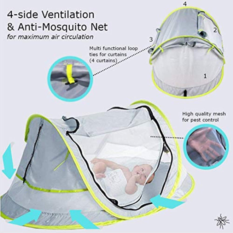 Wayfinder TravelTot, Baby Travel Tent Portable Baby Travel Bed Indoor & Outdoor Travel Crib Baby Beach Tent UPF 50+ UV Protection w/Mosquito Net and 2 Pegs