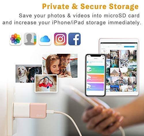 Flash Drive for iPhone, Auto Backup Photos & Videos, Photo Stick for iPhone, Qubii Photo Storage Device for iPhone & iPad【microSD Card Not Included】- Pink