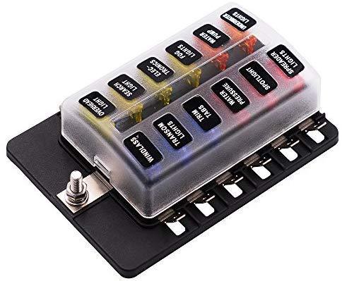 BlueFire 12 Way 30A 32V Blade Fuse Box Board with 24PCS Fuse + LED Warning Light for Car/Marine Boats/Automotive/Trike