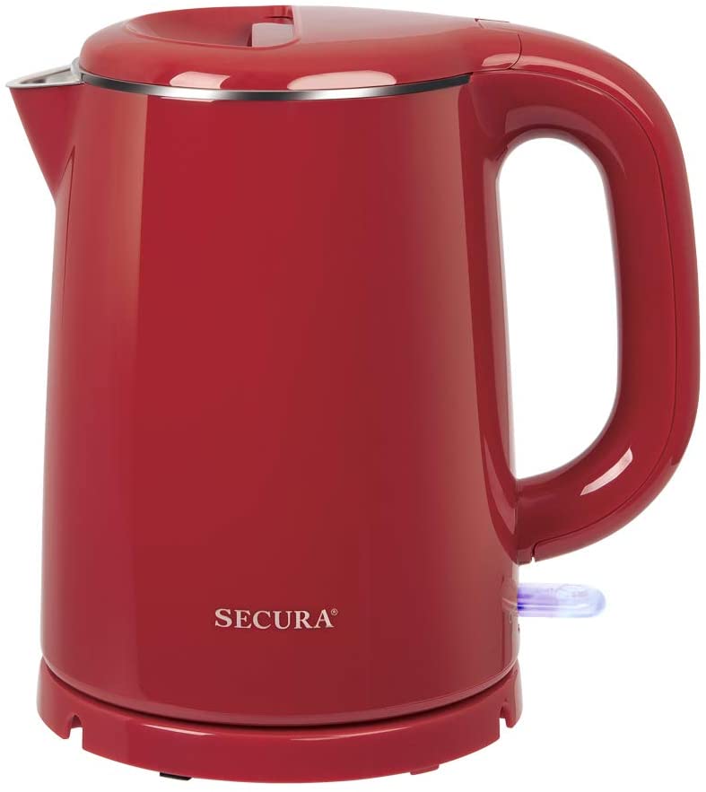 Secura Stainless Steel Double Wall Electric Kettle Water Heater for Tea Coffee w/Auto Shut-Off and Boil-Dry Protection, 1.0L (Black)