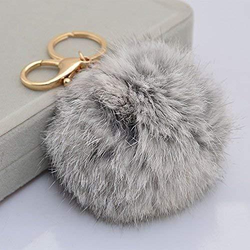 Miraclekoo Rabbit Fur Ball Pom Pom KeyChain Gold Plated Keychain with Plush for Car Key Ring or Handbag Bag Decoration (Orange Pink)