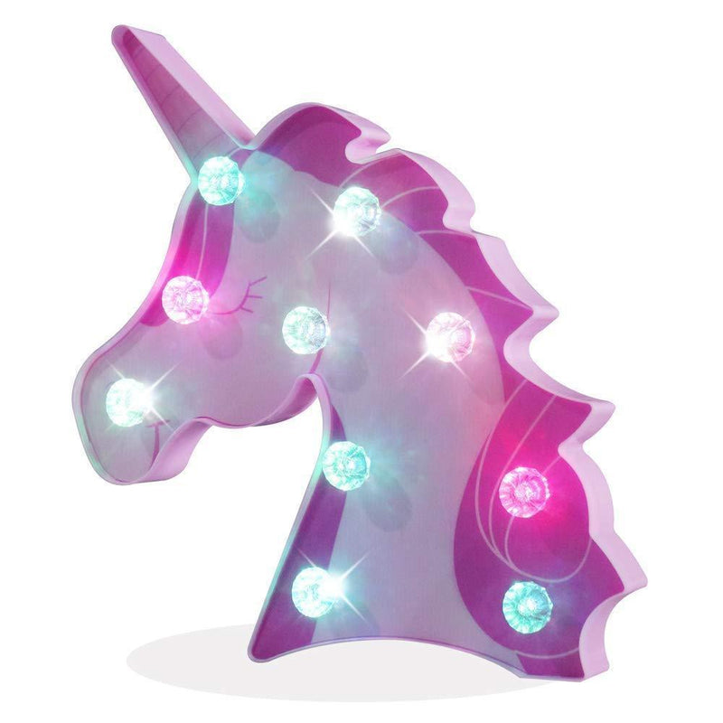 Pooqla LED Night Light Lamp Kids Marquee Letter Lights Unicorn Shape Signs Light Up Christmas Party Wall Decoration Battery Operated (Pink)