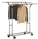 DecoBros Supreme Commercial Grade Double Rail Garment Rolling Rack, Chrome Finish