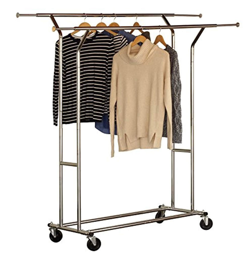 DecoBros Supreme Commercial Grade Double Rail Garment Rolling Rack, Chrome Finish