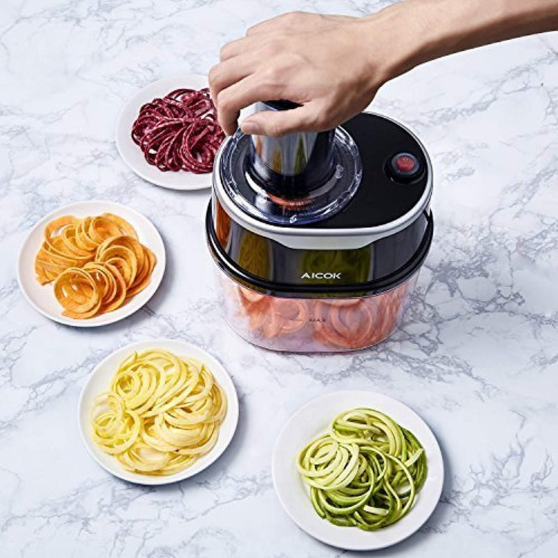 Spiralizer Aicok Electric Spiralizer Spiral Slicer with 120 Watt Motor and 2 Stainless Steel Blades for Spiral Cutting Vegetables Noodle Maker Zucchini, Carrots, Cucumbers, Potatoes and More, 1.5 L