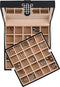 50 Slot Wooden Jewelry Box to Organize Earrings, Rings, Cuff Links with Mirror in Black Finish