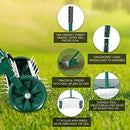 Rolling Lawn Aerator 18-inch Garden Yard Rotary Push Tine Heavy Duty Spike Soil Aeration, 50-in Handle (Silver)