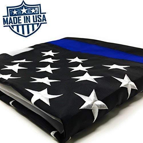 Thin Blue Line Flag: 100% US Made 4x6 ft with Embroidered Stars - Sewn Stripes - Brass Grommets - UV Protection - Black White and Blue American Police Flag Honoring Law Enforcement Officers